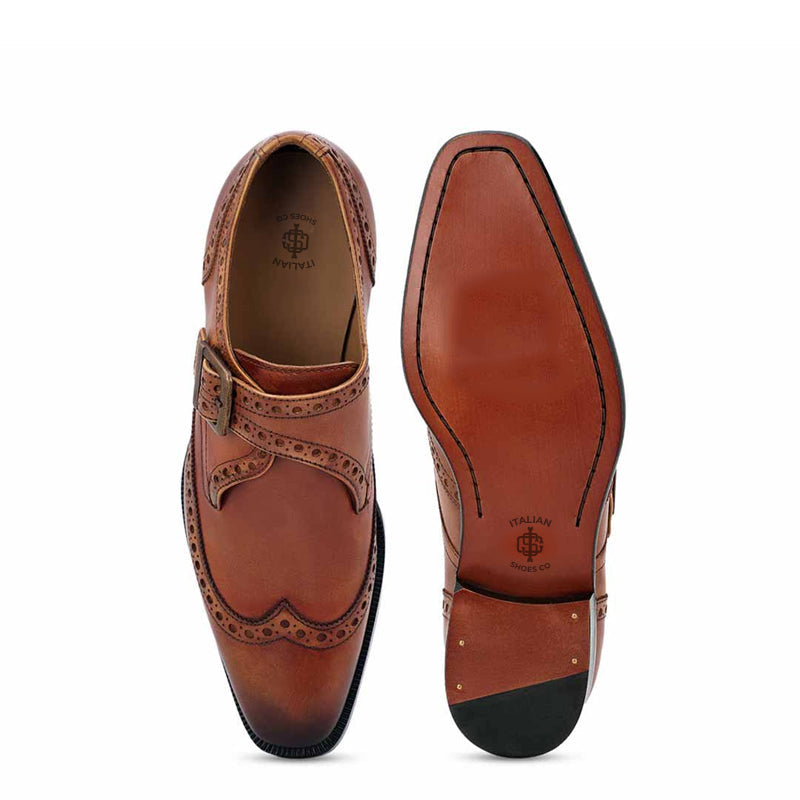 Leather Single Monk Strap Burgundy Shoe For Men