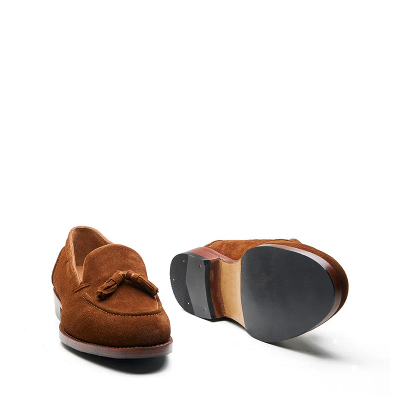 Men Suede Leather Slip On Tassel Tan Loafer