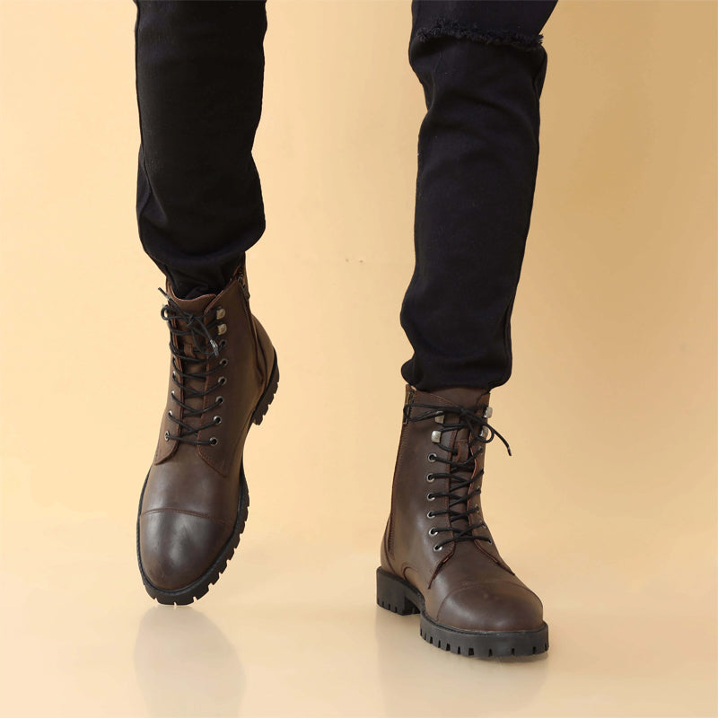 Custom Handmade Leather High Ankle Brown Boot For Men