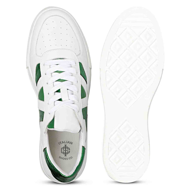 Leather Handcrafted White and Yellow Sneaker For Men