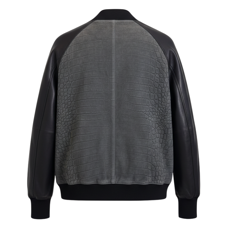 Croc Textured Leather Bomber Jacket