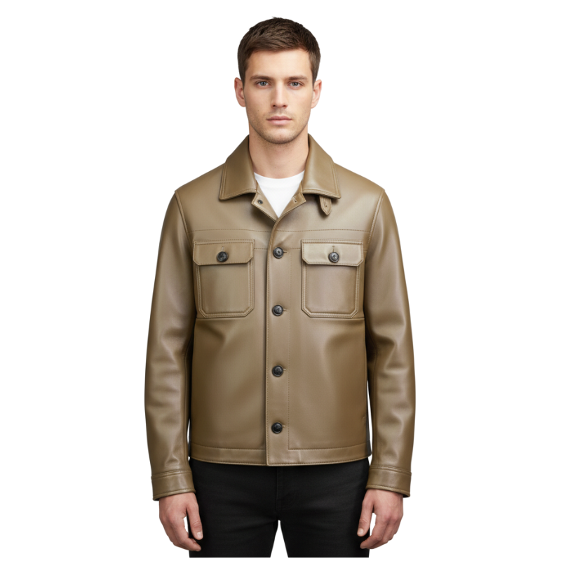 Men’s Luxury Caramel Leather Shirt Jacket
