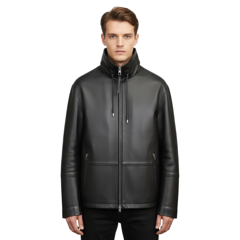 Men s Luxury High Collar Leather Jacket