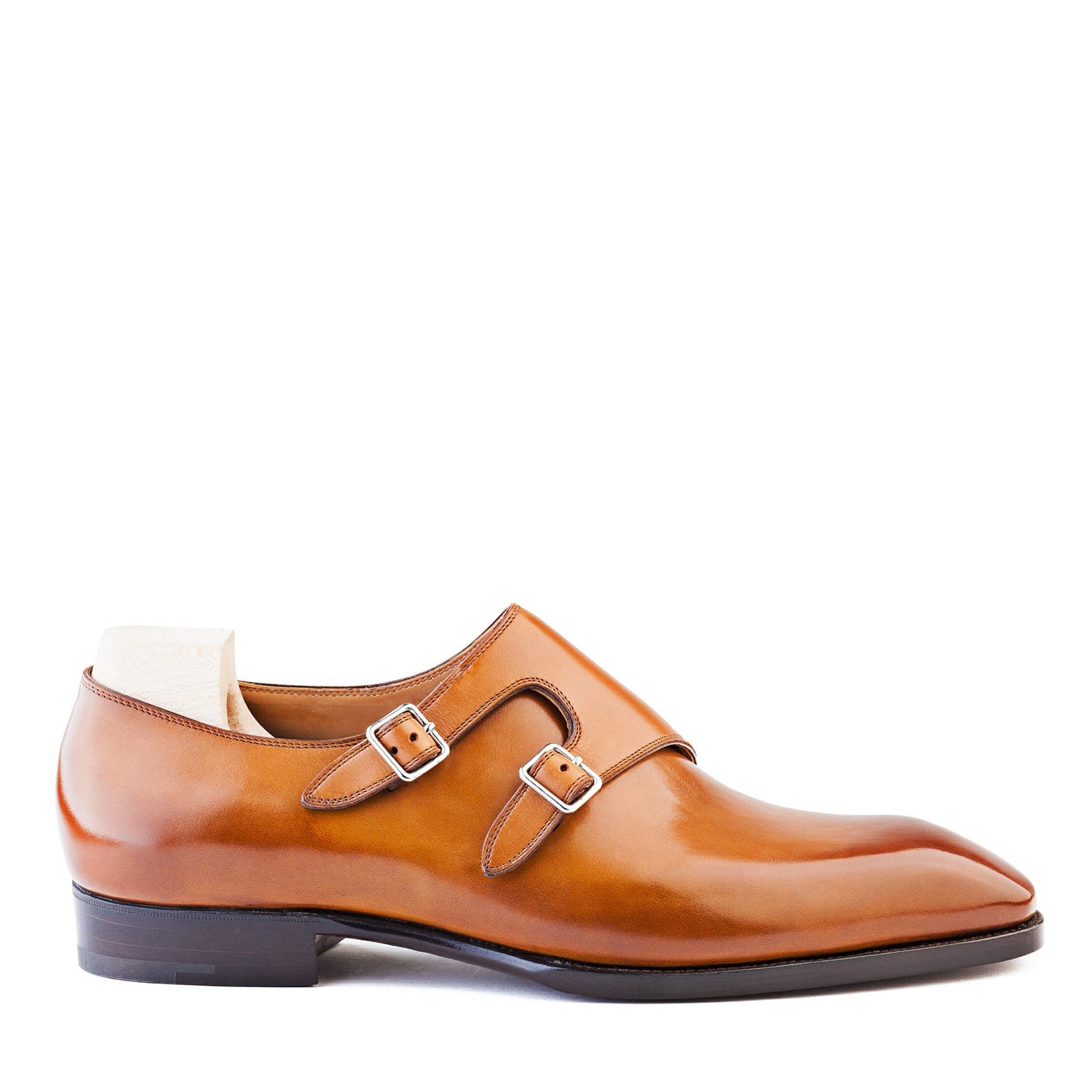 Classic Shiny Leather Double Monk Strap Dark Brown Shoe
