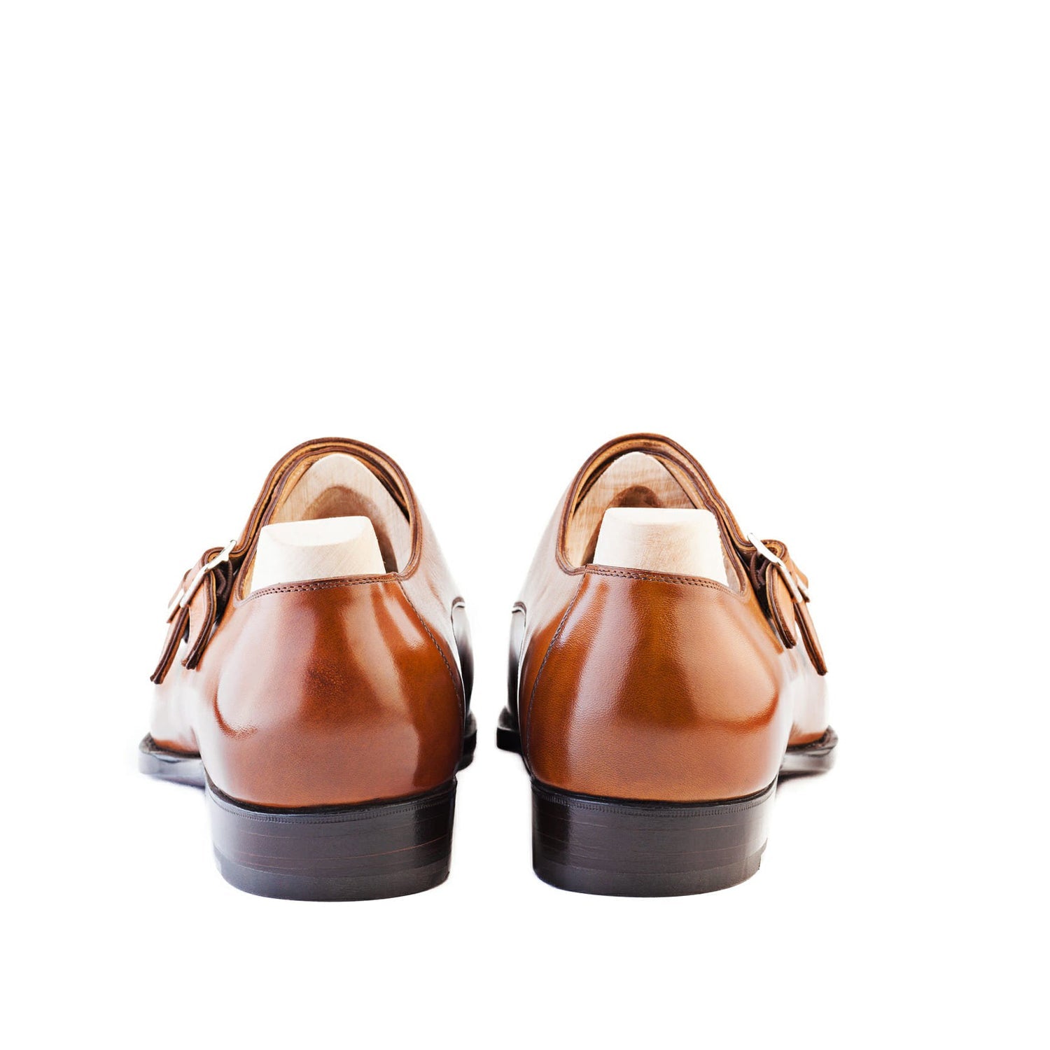 Classic Shiny Leather Double Monk Strap Tan Shoe
