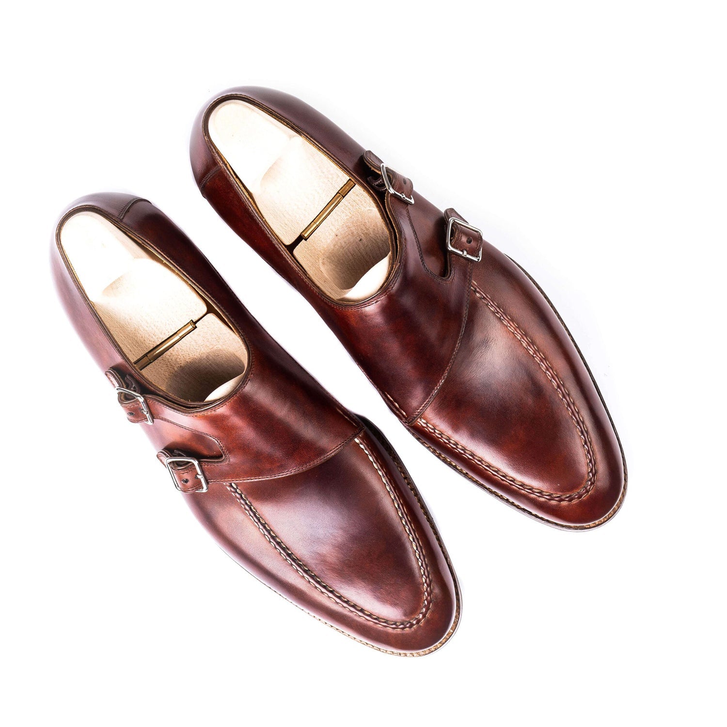 Men Leather Double Monk Straps Slip On Shoe
