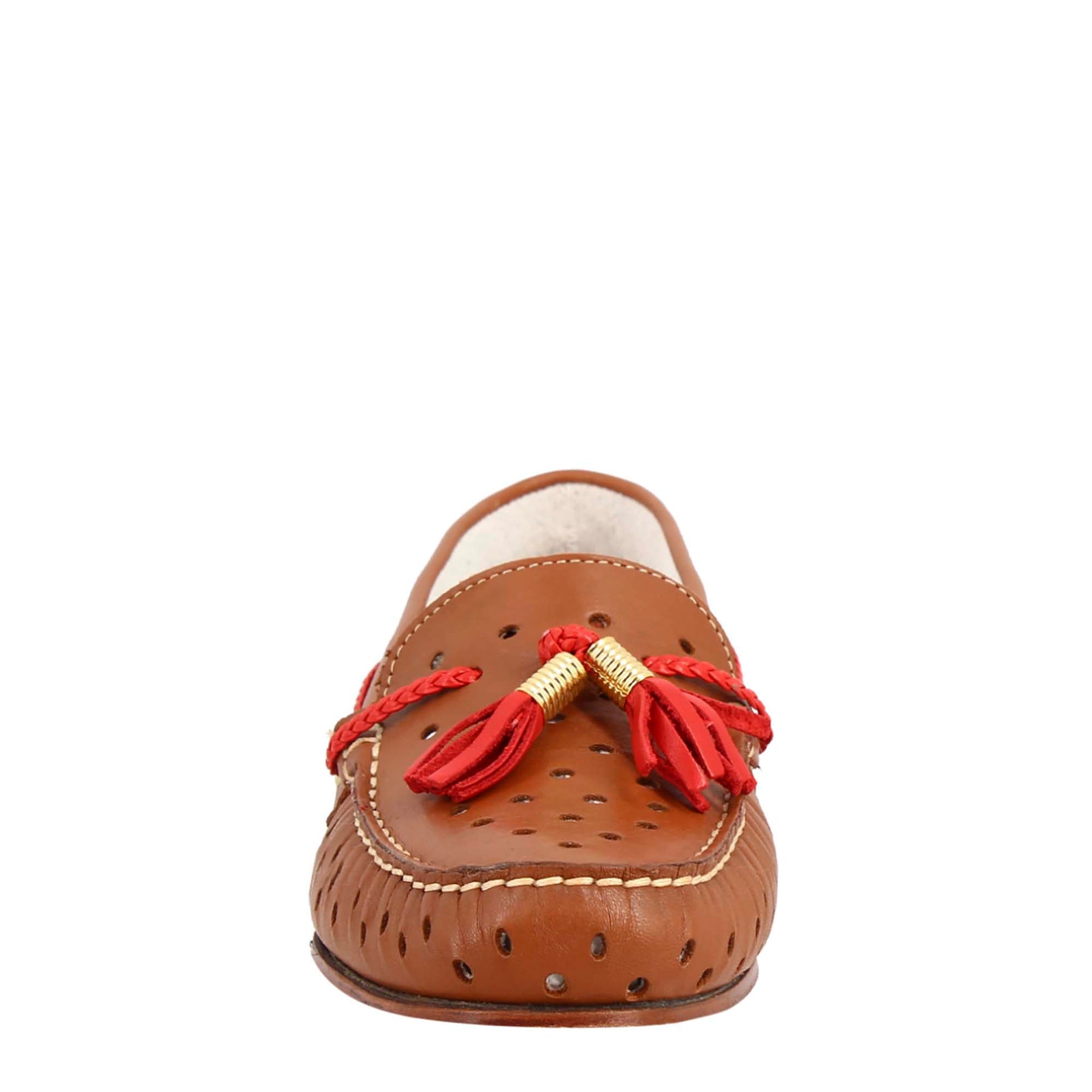Brown Leather Women's Perforated Loafers