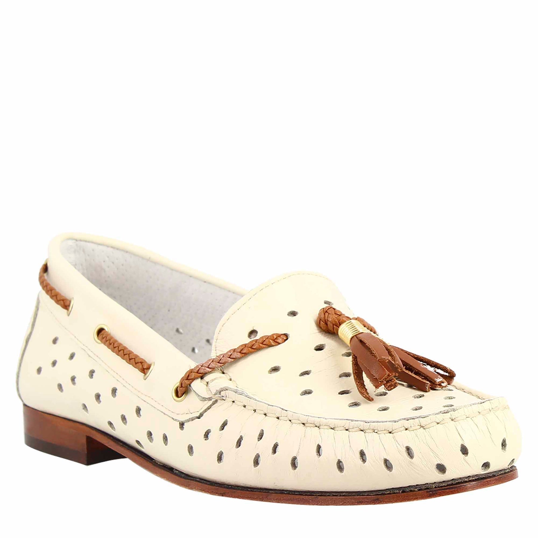 Women's Loafers Cream White Perforated Leather