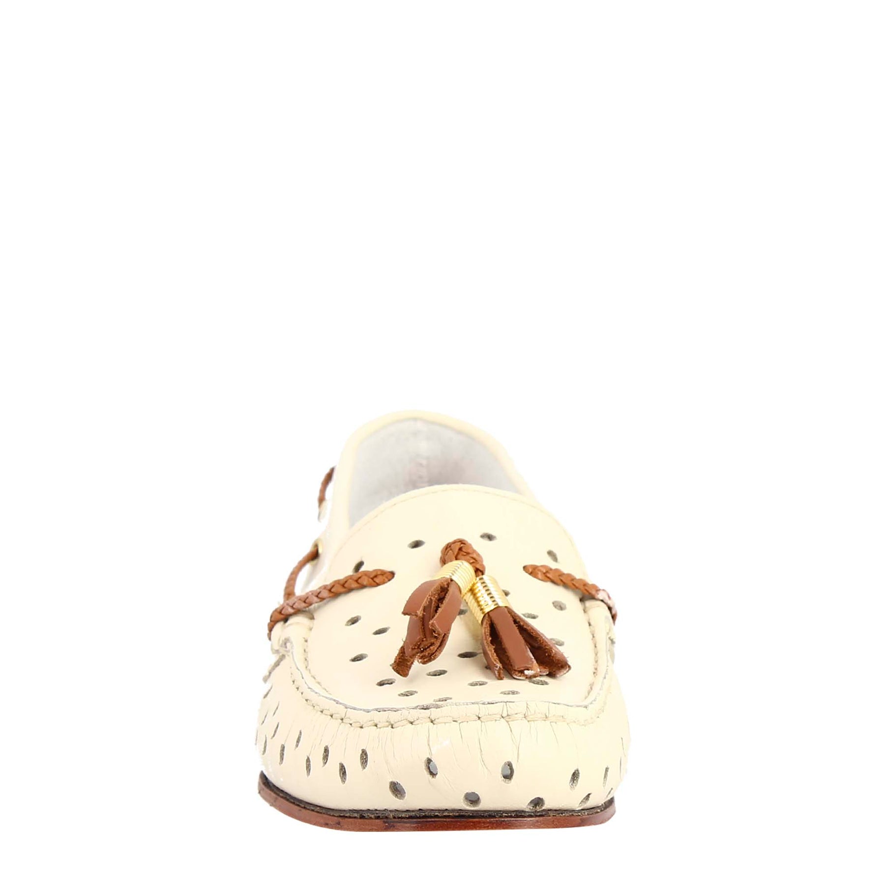 Women's Loafers Cream White Perforated Leather