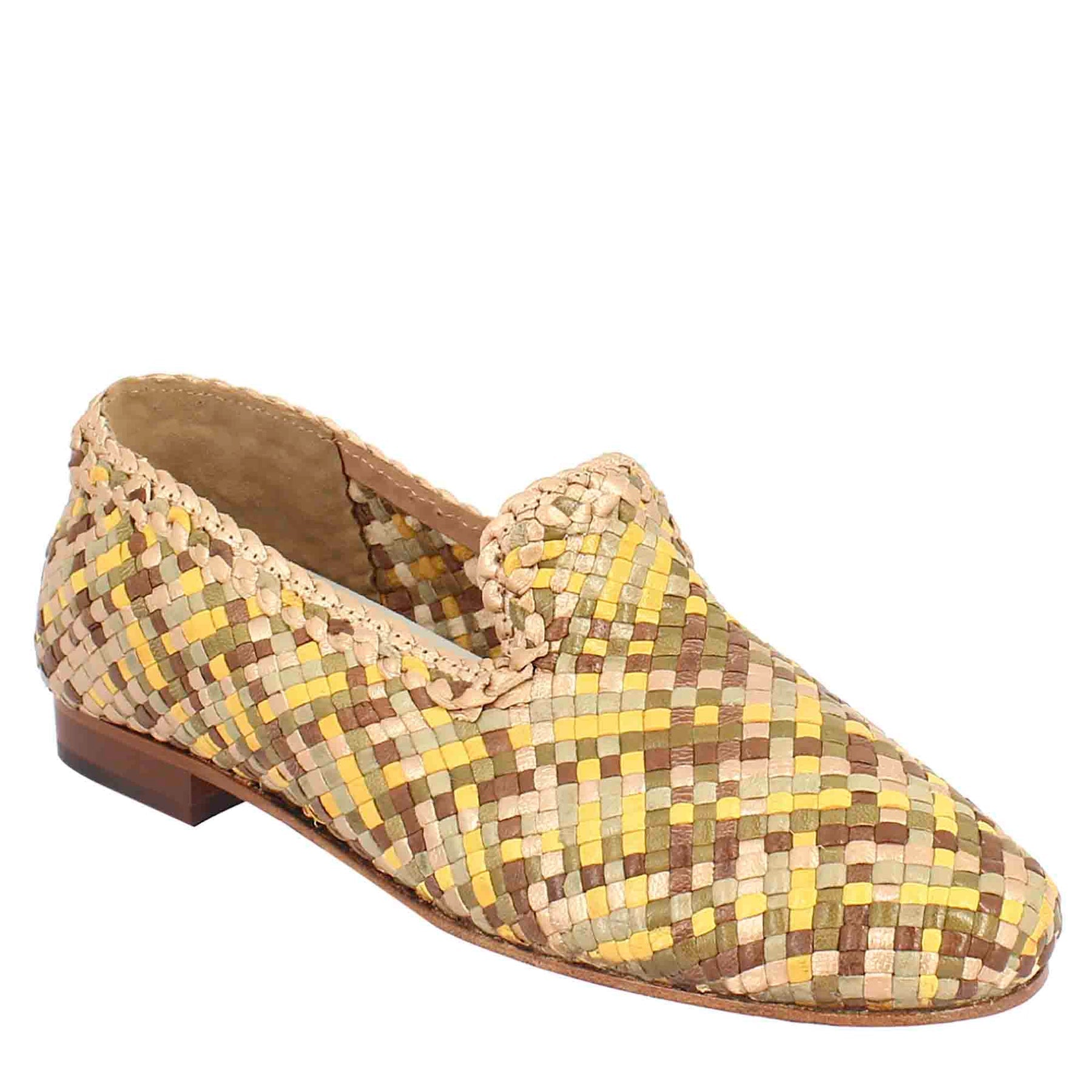 Multicolour Braided Leather Women's Moccasins