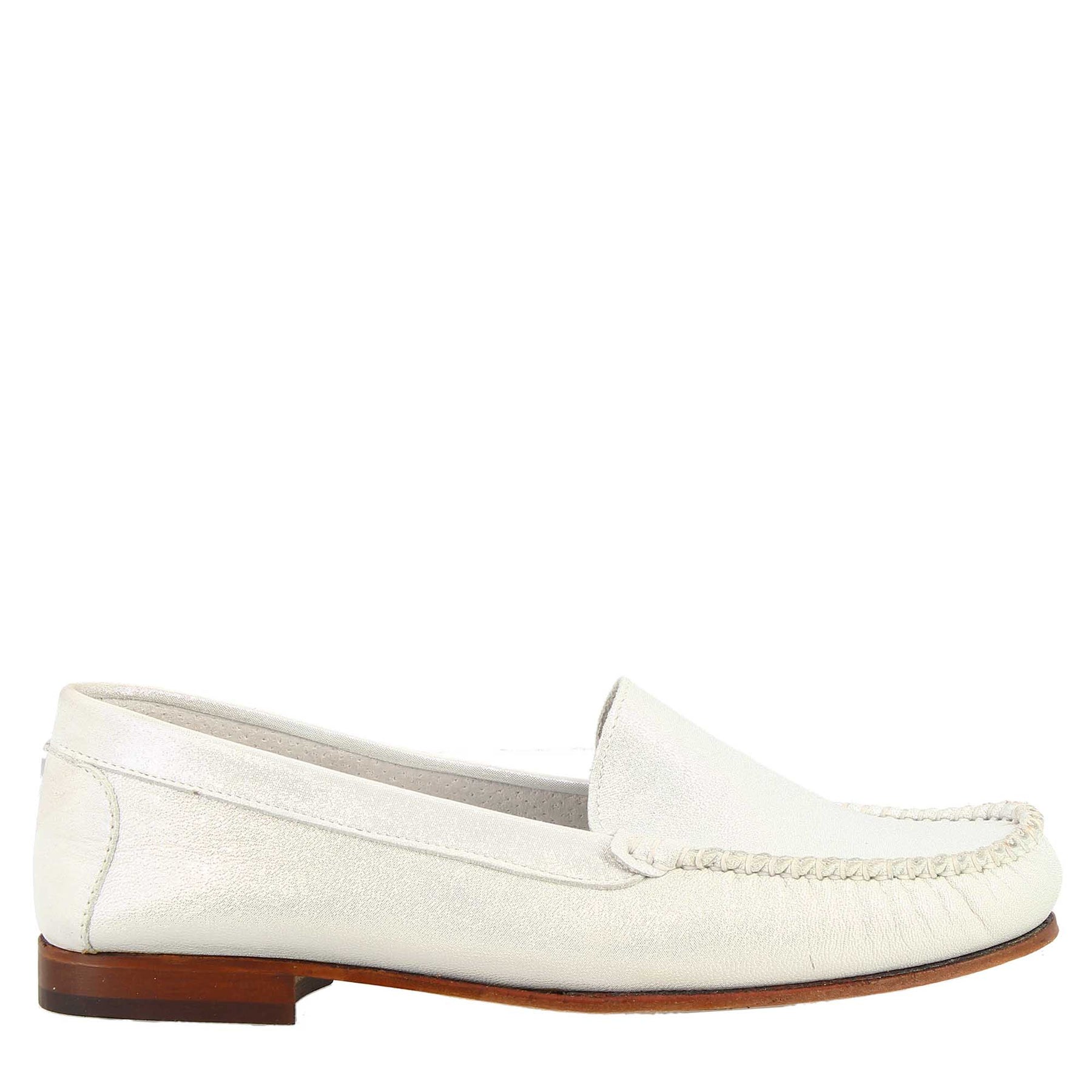 Silver Leather Women's Loafers