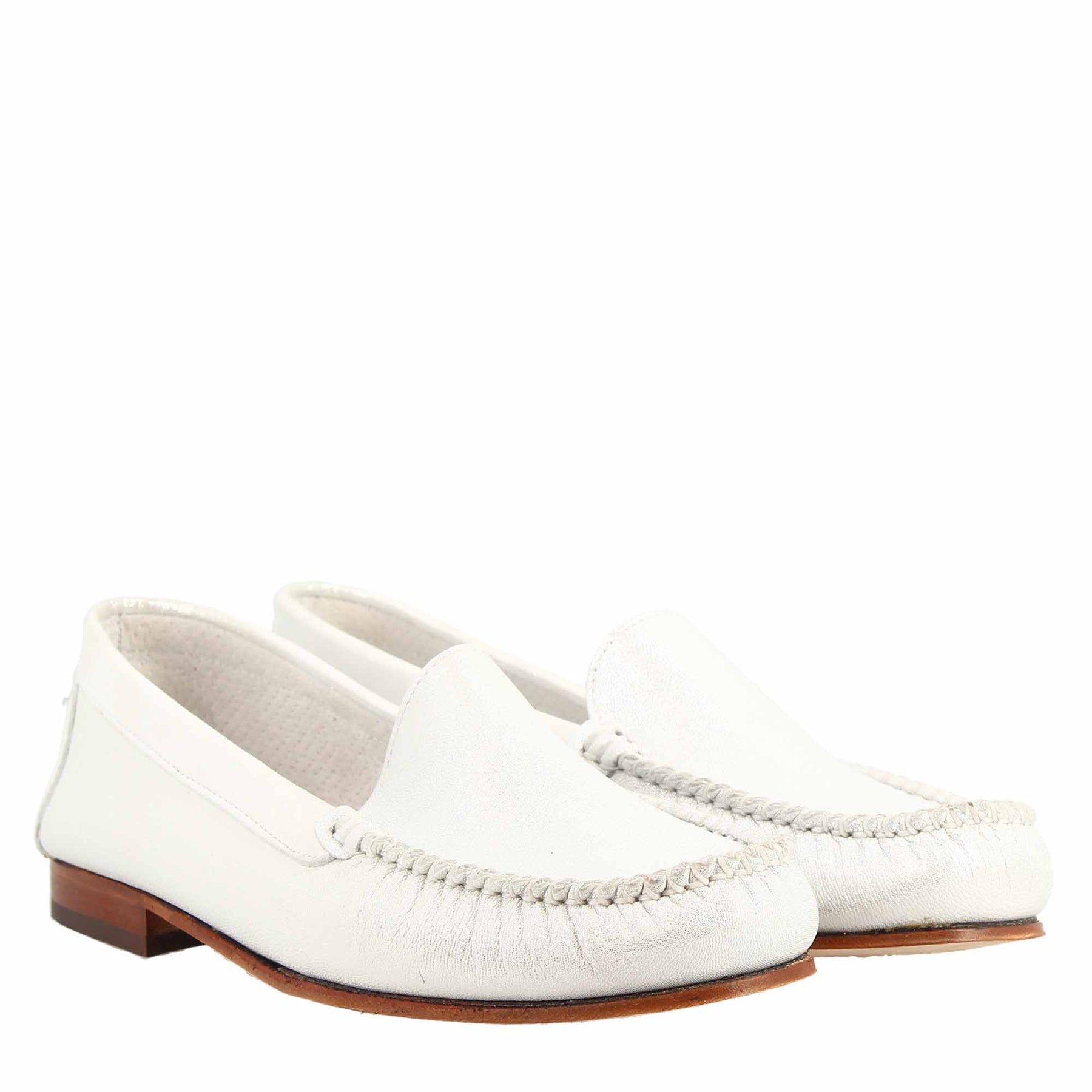 Silver Leather Women's Loafers