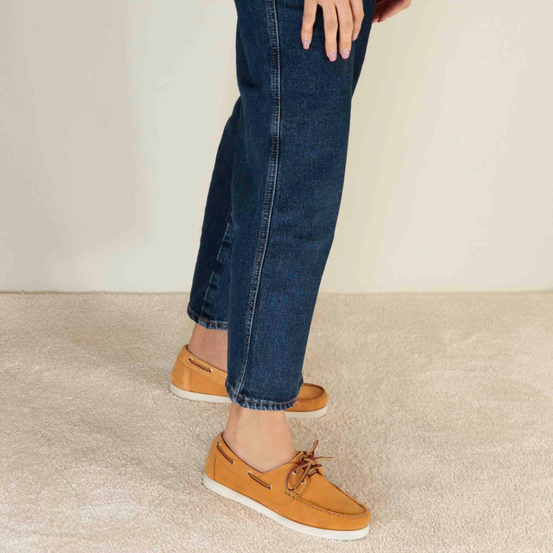 Women's Boat Moccasin in Yellow Suede