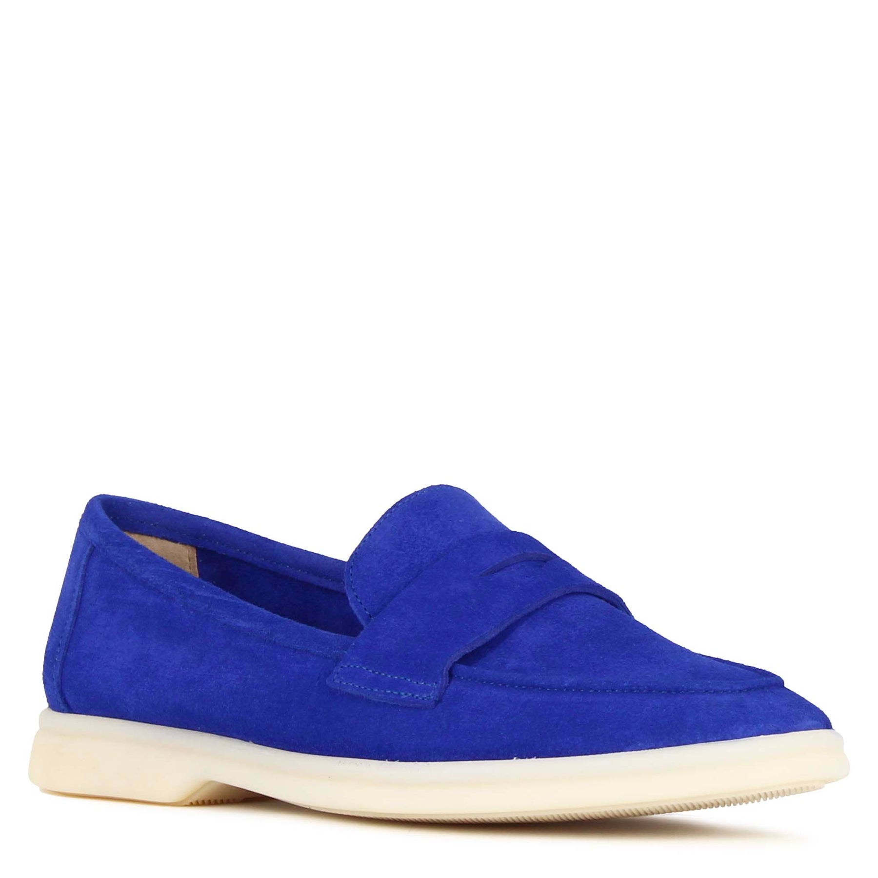 Classic women's moccasin in blue suede
