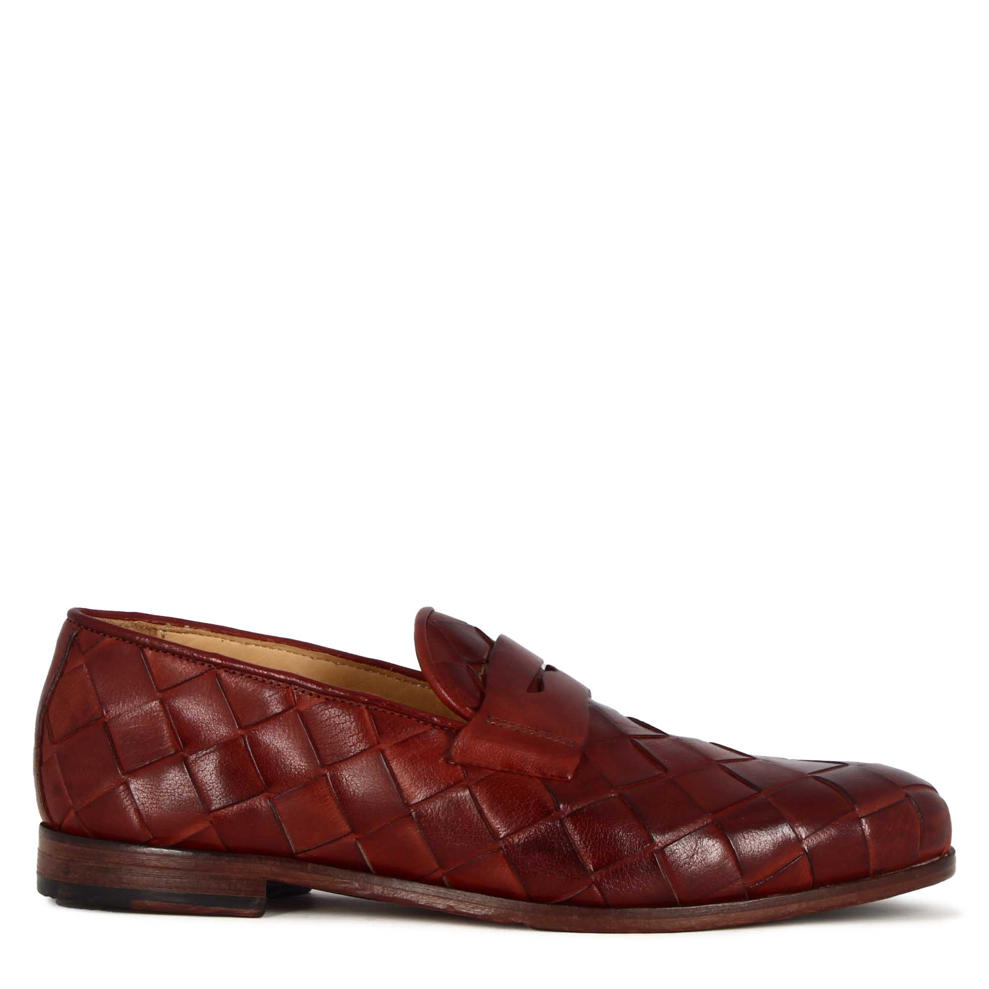 woven leather men's moccasin