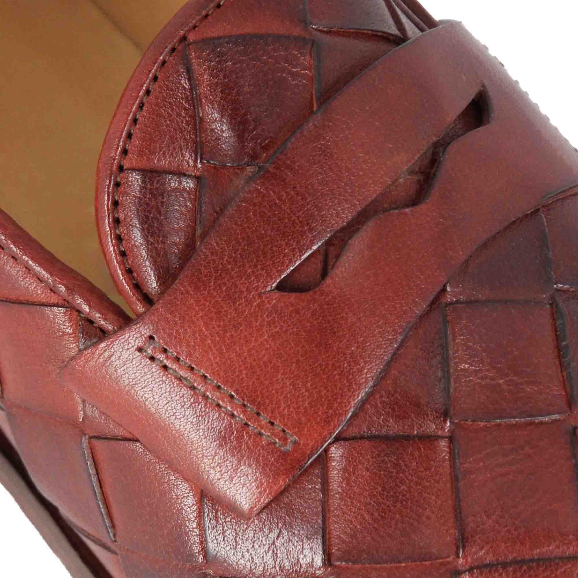 woven leather men's moccasin
