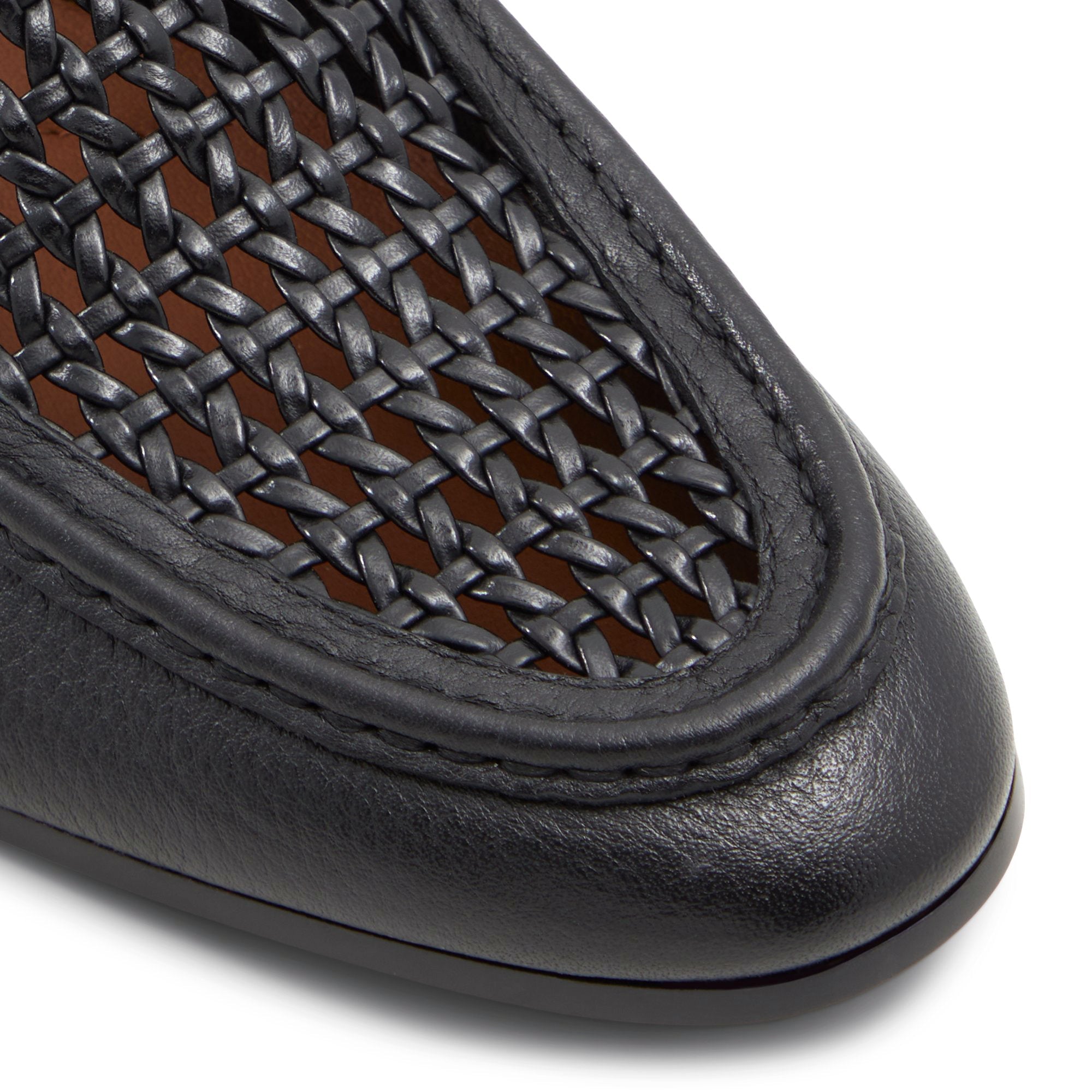 Black Leather Top Braided Loafers