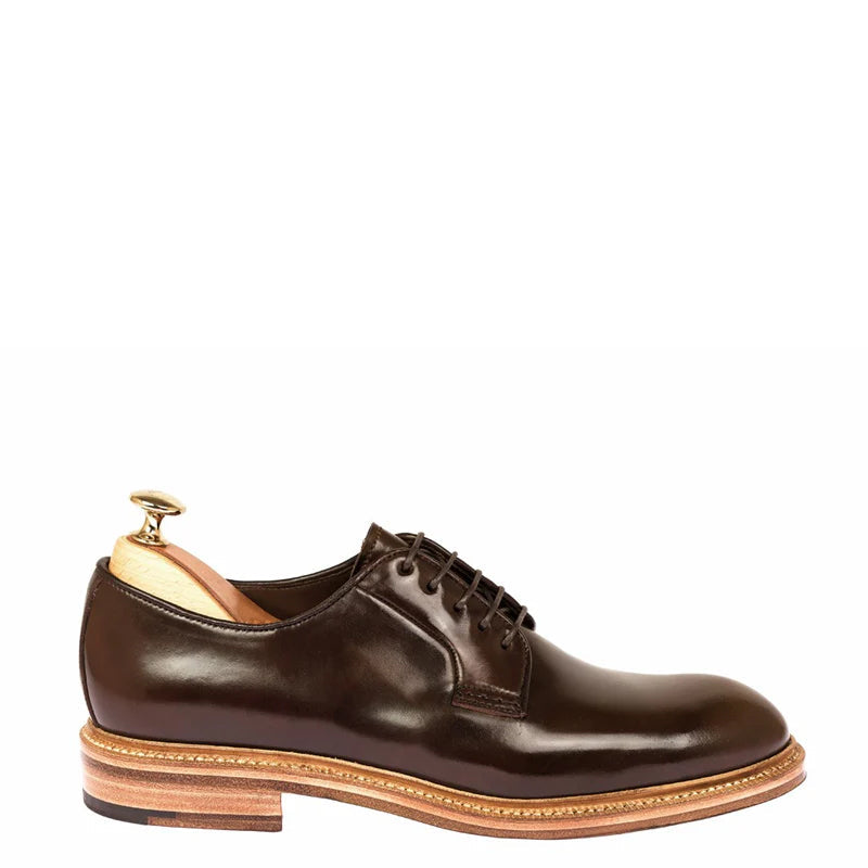 Plain Toe Polished Shiny Leather Derby Shoe