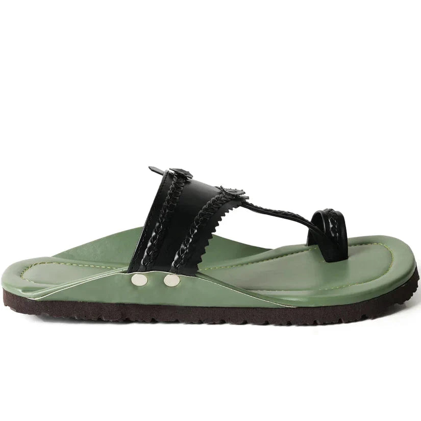 Kolhapuri Sandals Olive Green Leather