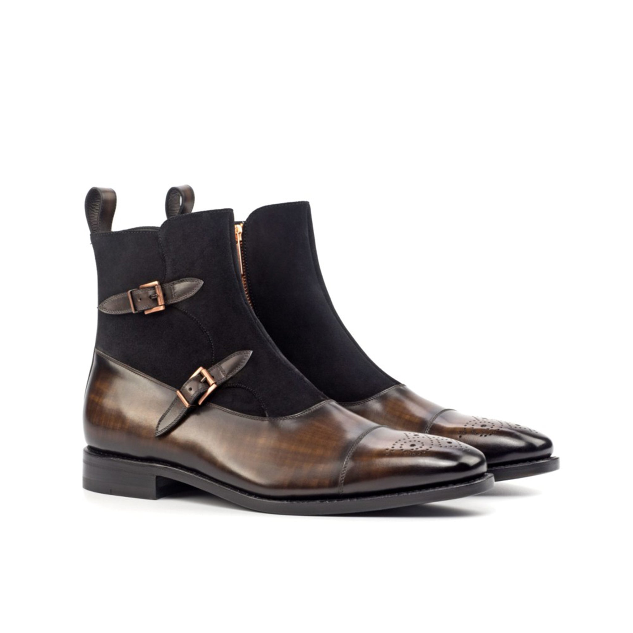 Suede & Patina Leather Monk Boots