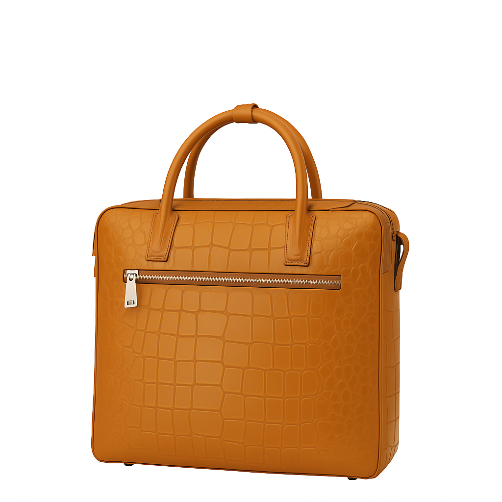 Italian Croco Leather Front Pocket Burgundy Briefcase Bag