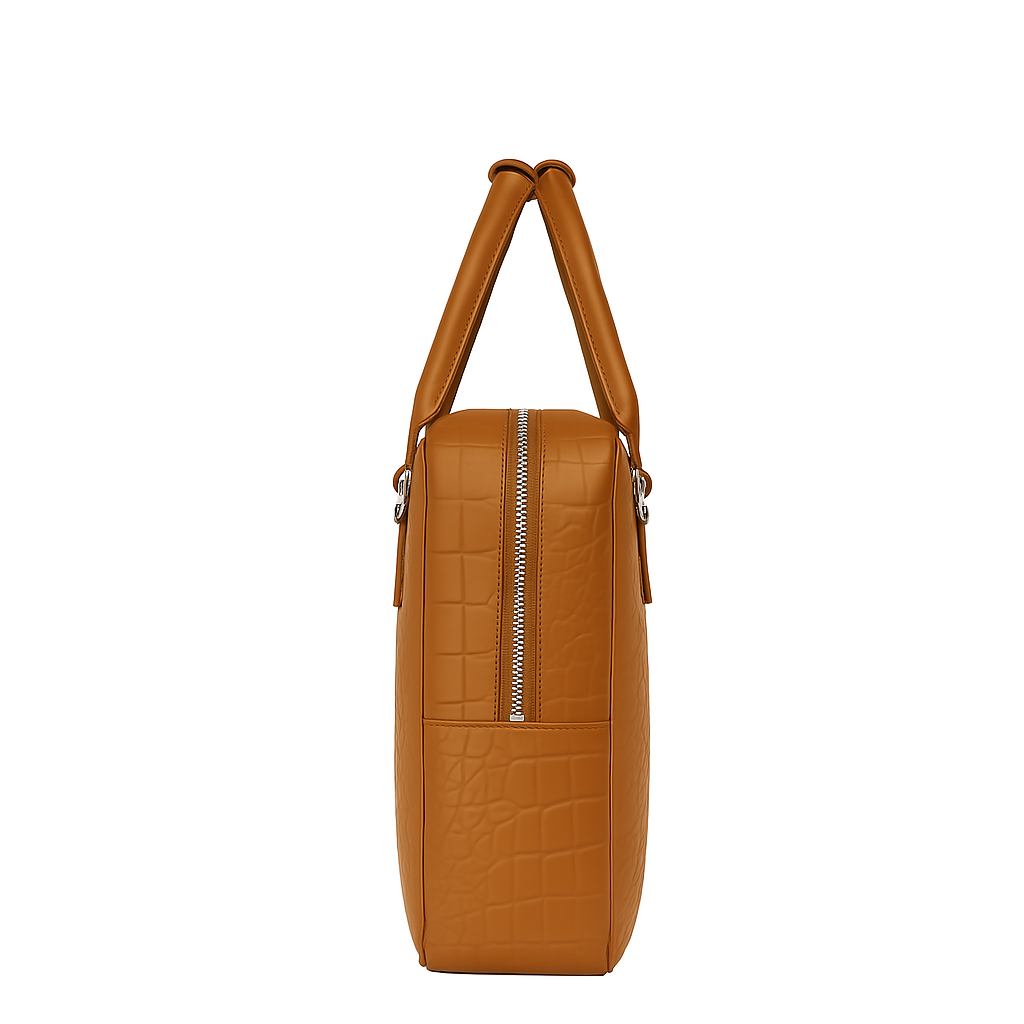 Italian Croco Leather Textured Briefcase Tan Edition