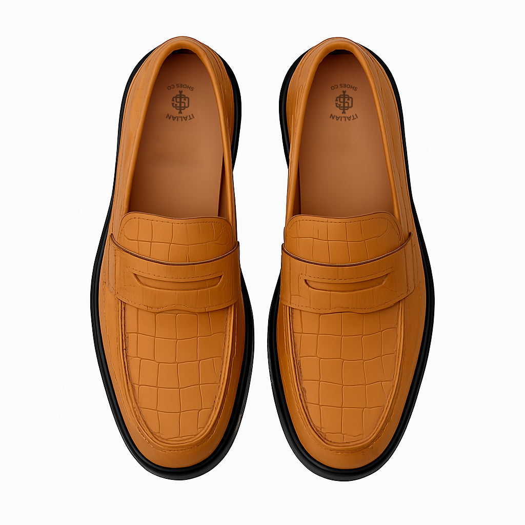 Croco Leather Printed Loafers