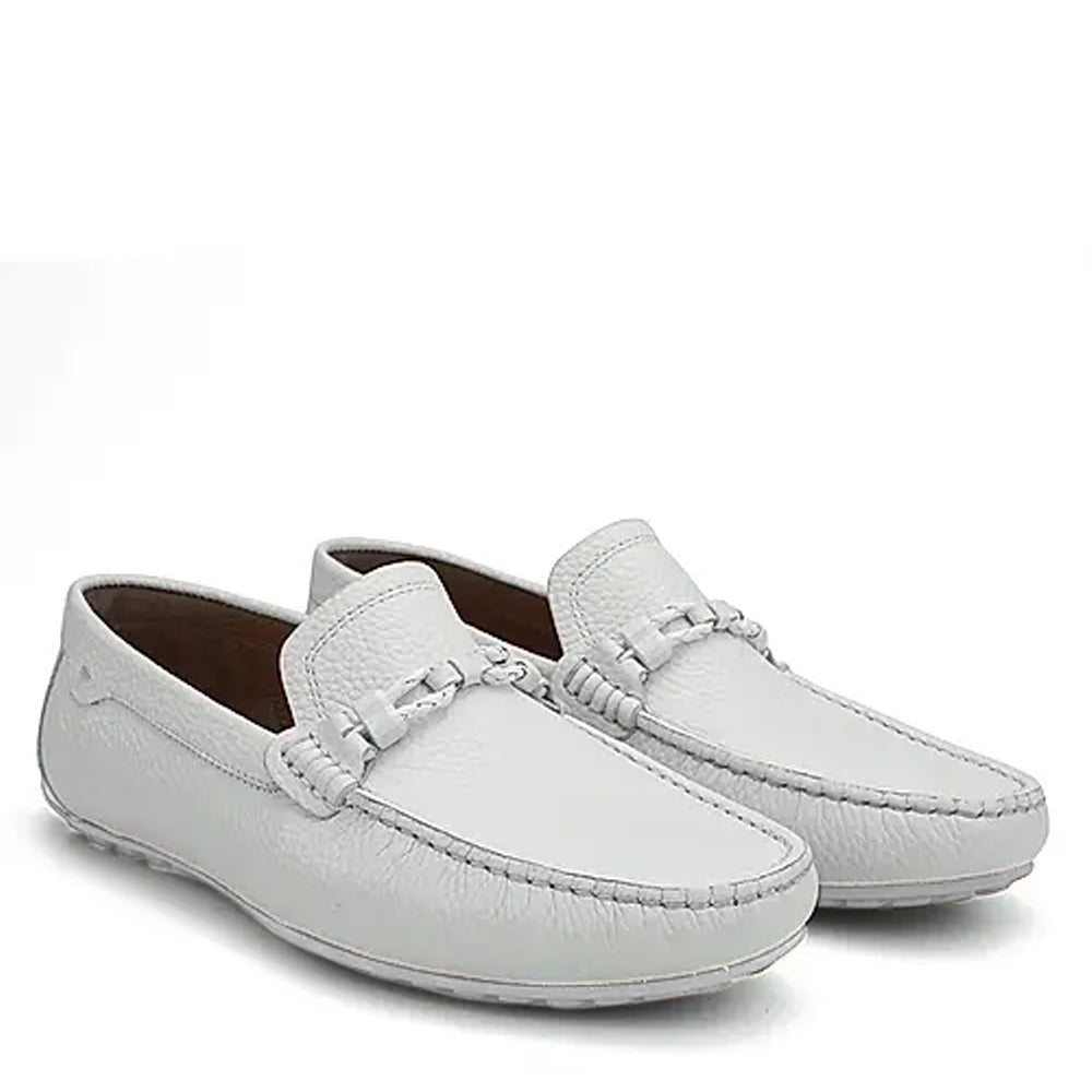 Leather Moccasins White Loafer With Braided Panel