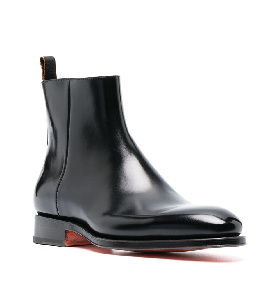 Black  Leather Boots With  Almond-Toe hover image