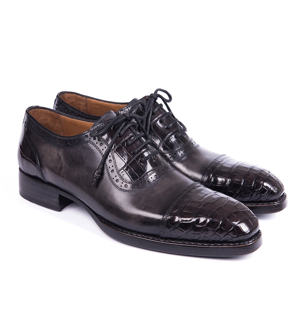 Oxfords Black Genuine Crocodile & Gray Captoe Shoes