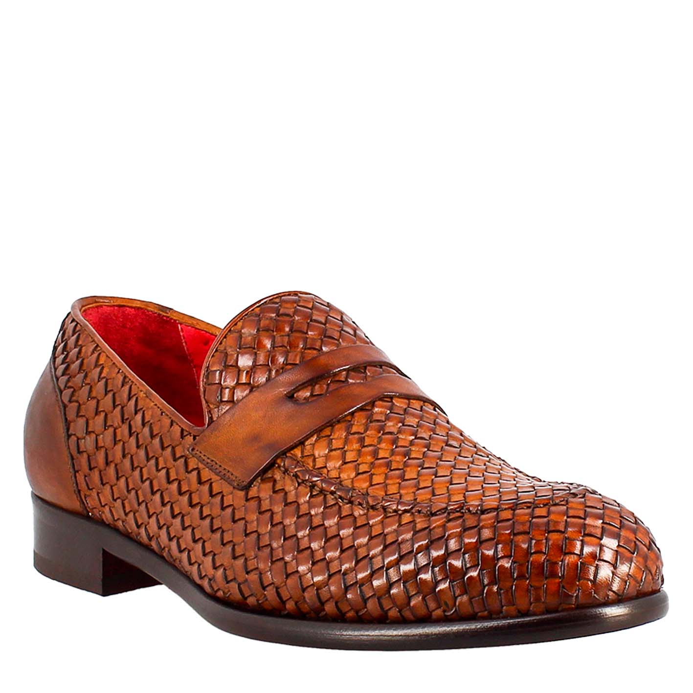 Brown Moccasin in Woven Grain Leather