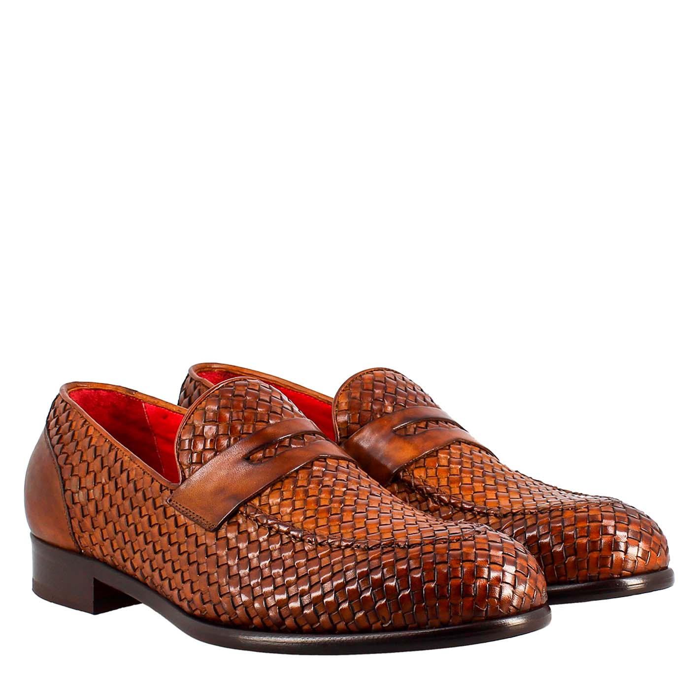 Brown Moccasin in Woven Grain Leather