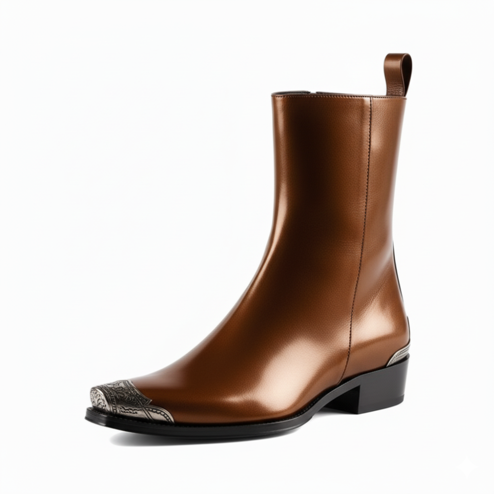 Patent Long Chelsea Boots with Silver Toe