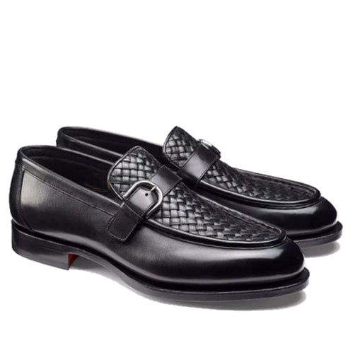 Single Buckle Black Leather Hand Crafted Loafer