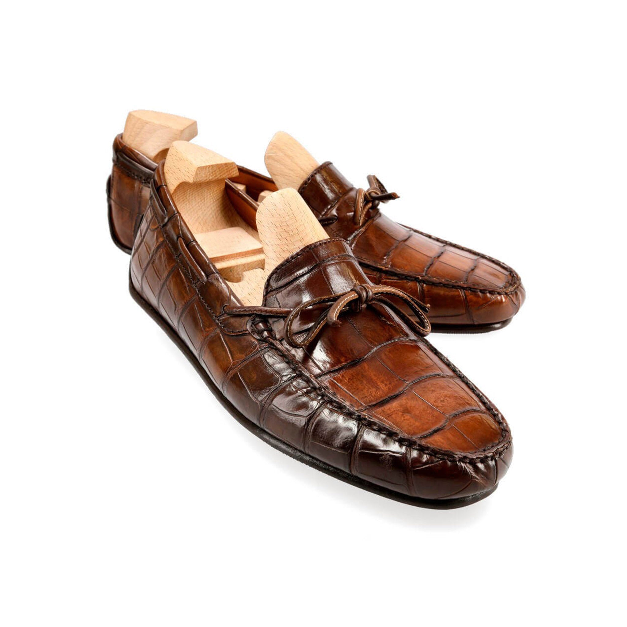 Coffee Alligator Tassel Loafers