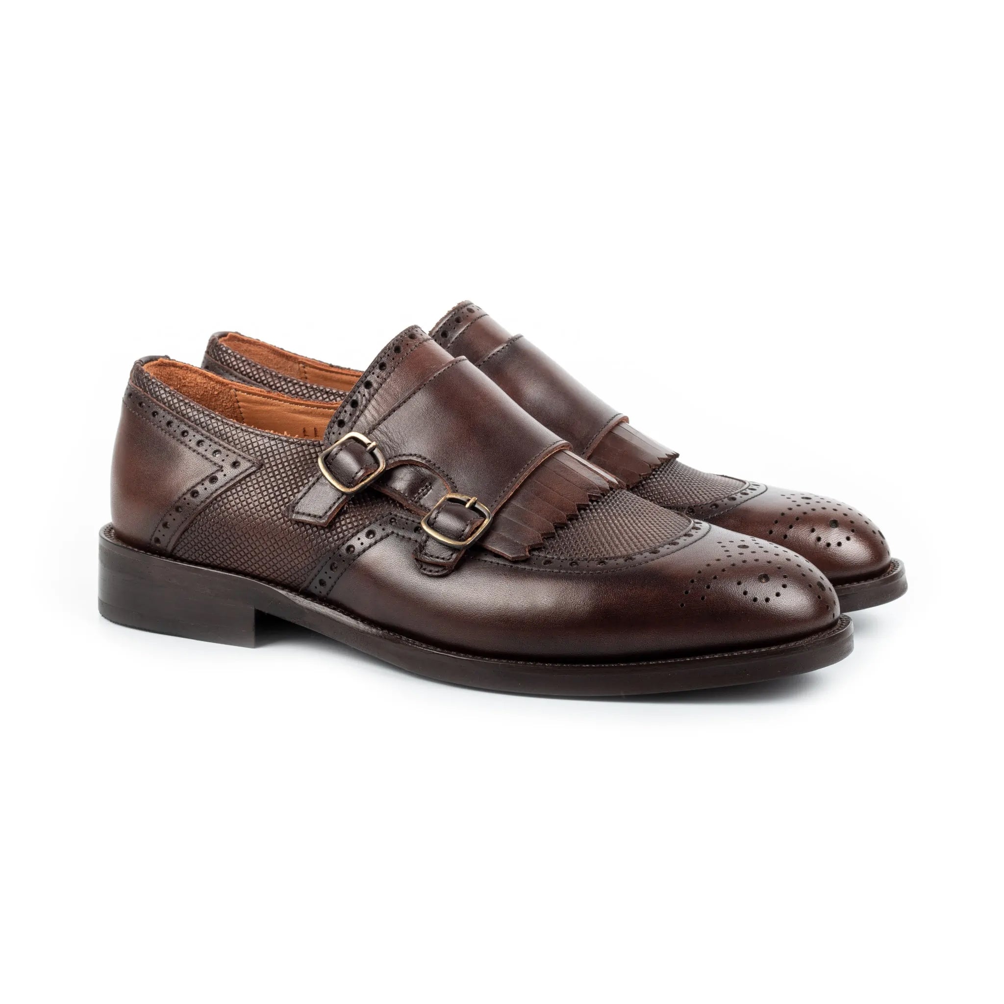 Leather Double Monk Strap Men s Shoes