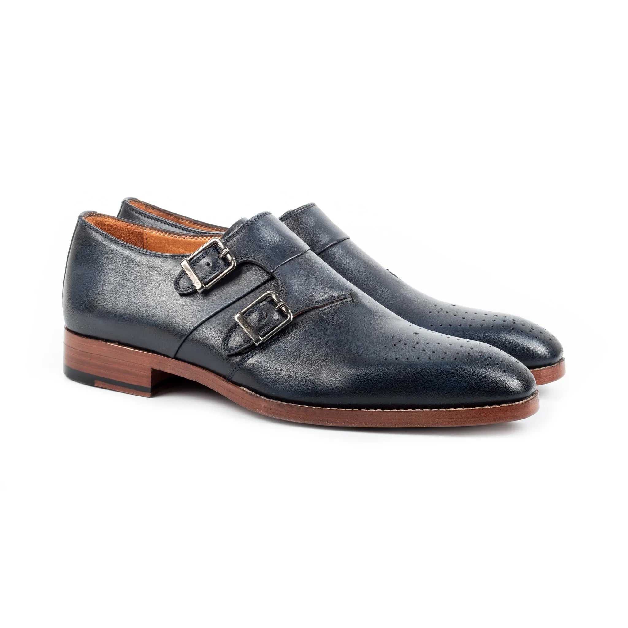 Midnight Genuine Leather Double Monk Strap Men's Shoes