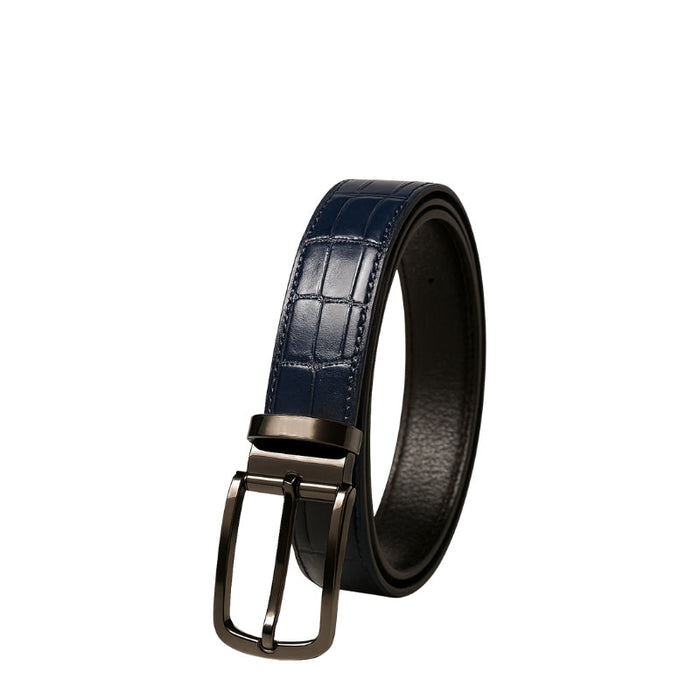 Croco Textured Leather Blue Strap Belt with Steel Grey Reversible Buckle Closure