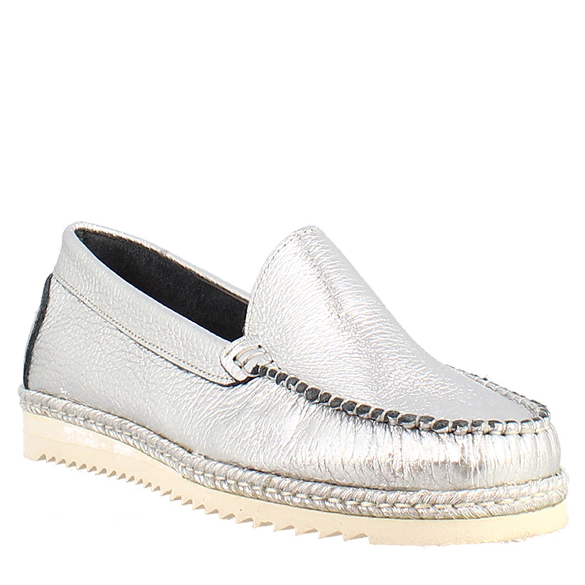 Women's Loafers in Silver Leather