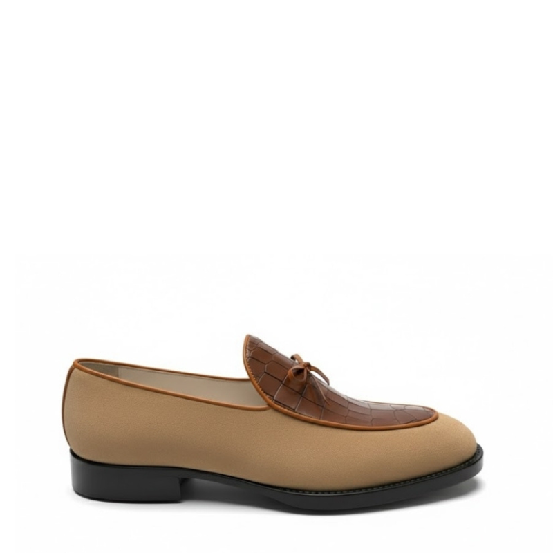 Croc Panel Suede Italian Loafers