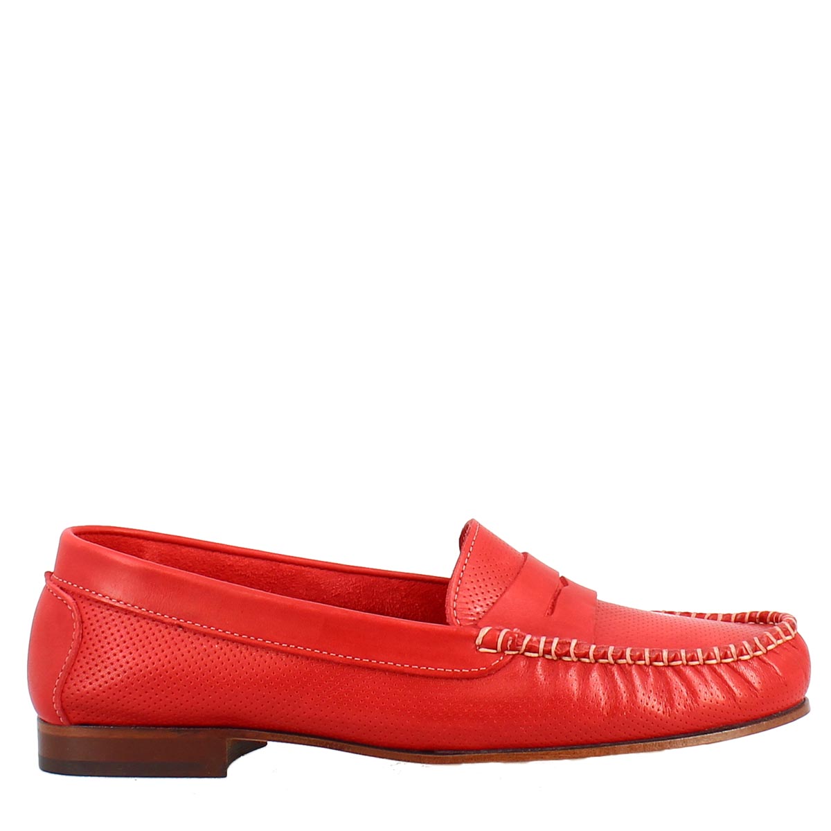 Red Perforated Women's Loafers