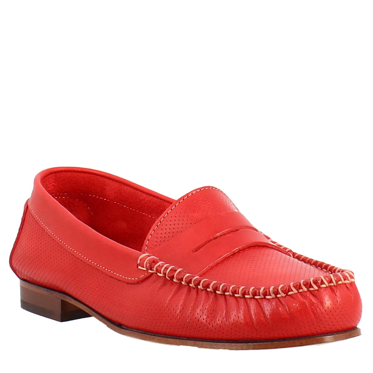 Red Perforated Women's Loafers