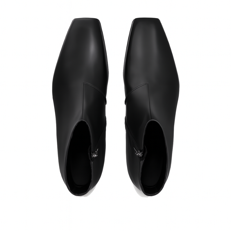 Luxury Leather Polished Square toe Boot With Side zip Detailing
