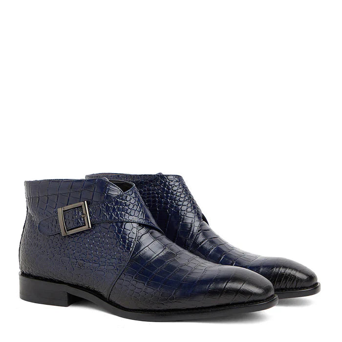 Coffee Brown Croco Leather Boots