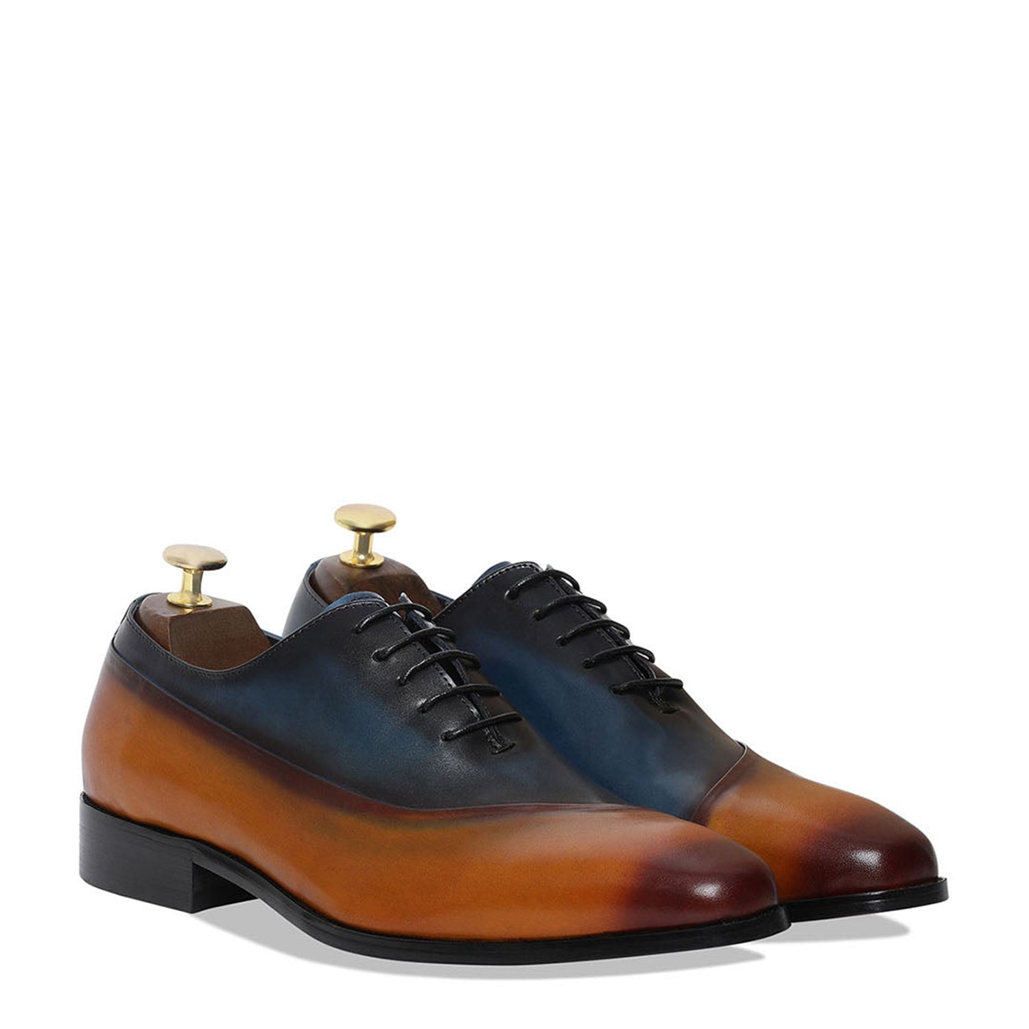 Brown X Blue Leather Lace up Shoes