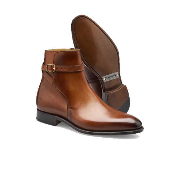 Classy Shiny Italian Leather Around Buckle Strap Boots