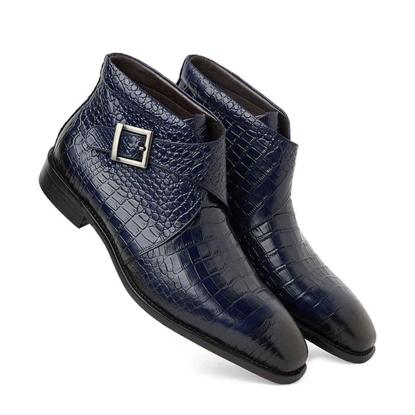 Coffee Brown Croco Leather Boots