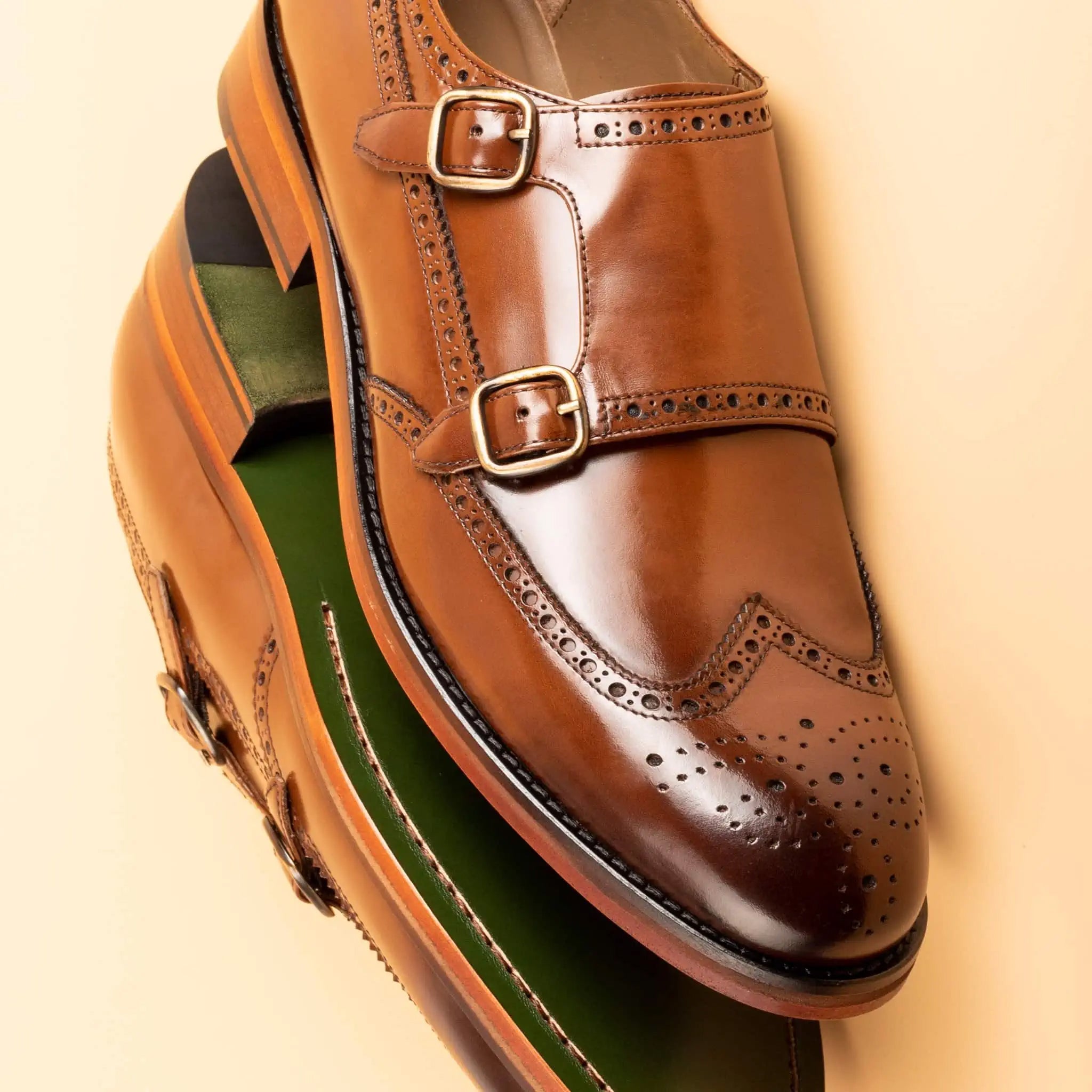 Tan Double Monk Strap Men s Shoes