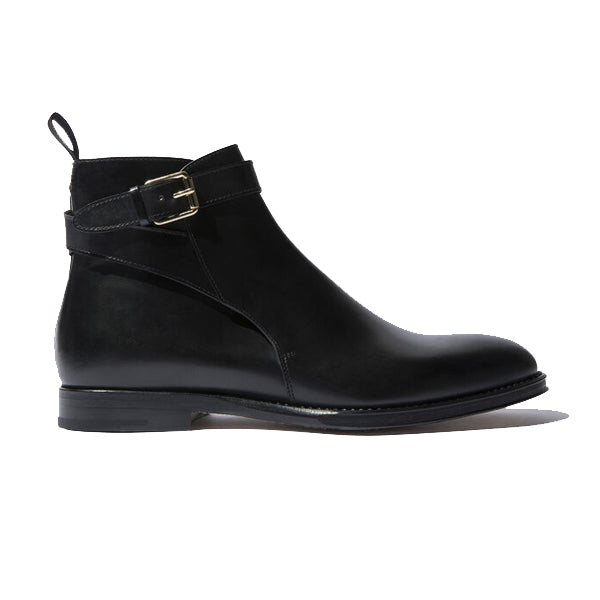 Classy Black Italian Leather Around Buckle Strap Boots 692