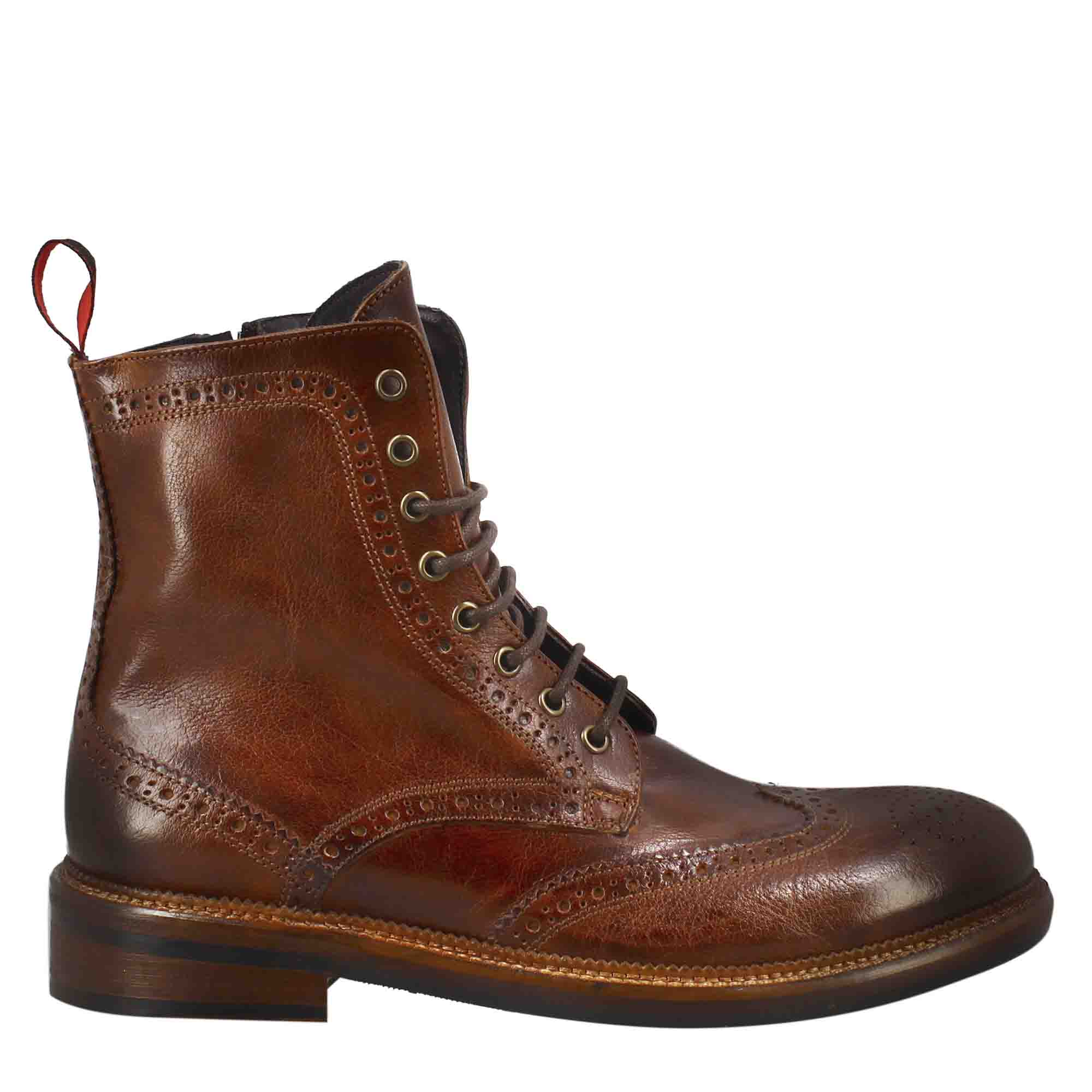 Dark Tan Washed Leather Boots